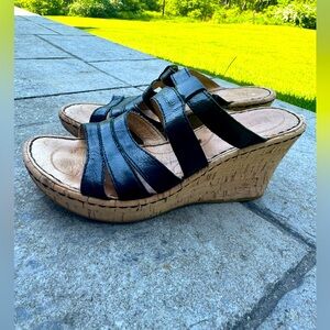 Born black leather Wedge Sandals Cork Heel women’s size 7